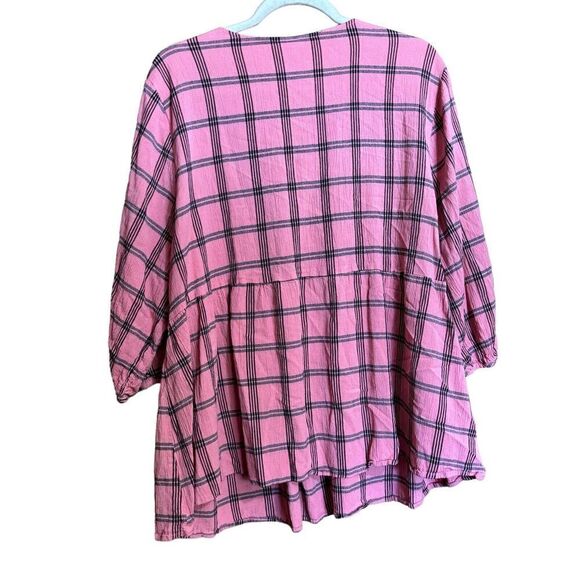 Catherines Top Womens 2X Multicolor Plaid Floral Embroidered Peasant Blouse - Picture 5 of 7